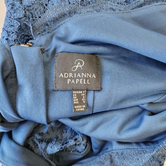 Adrianna Papell Lace Dress Blue party cocktail classic wedding preppy Size 2 - Picture 3 of 6